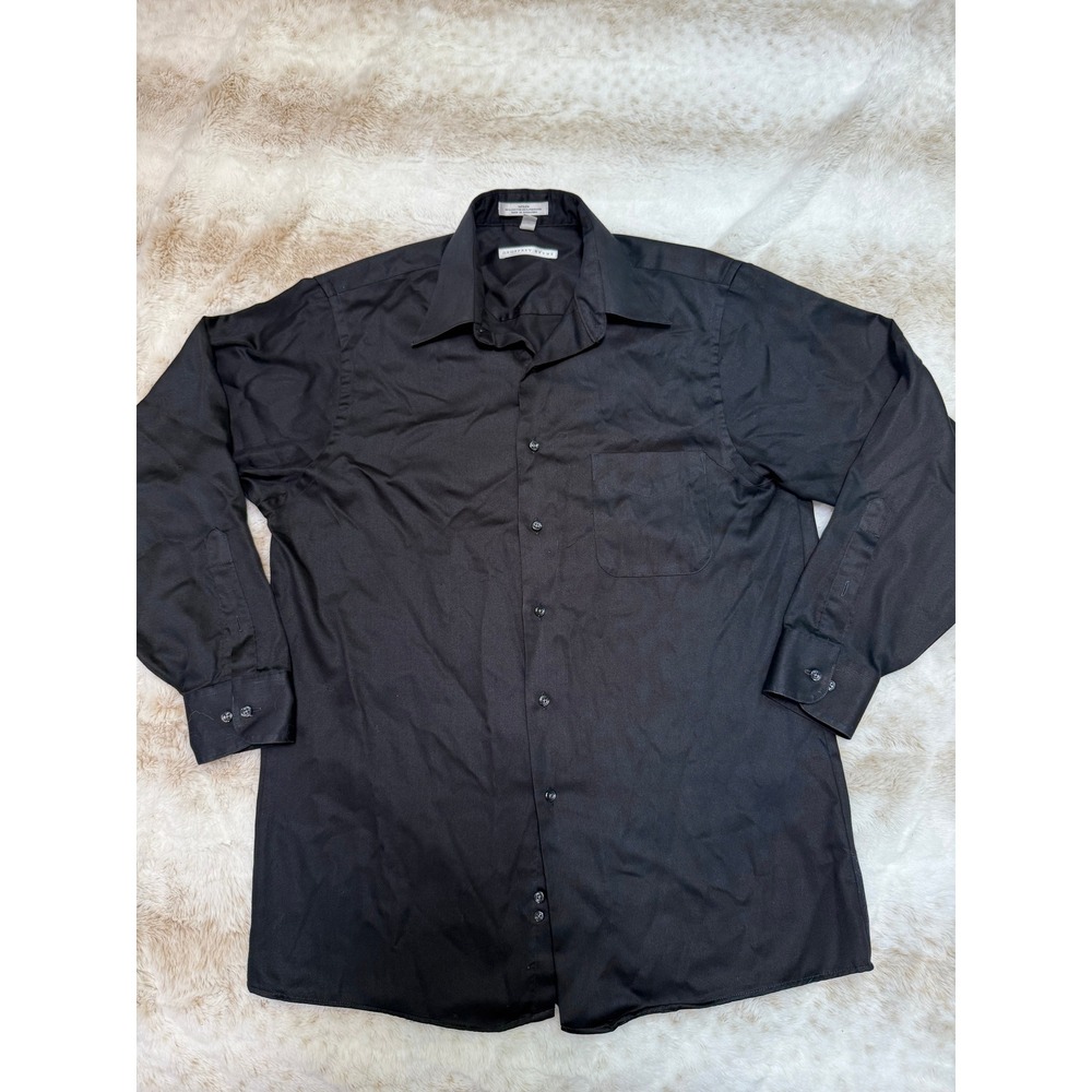 Geoffrey Beene Dress Shirt Mens 15.5 32/33 Black Sateen Formal‎ Wear